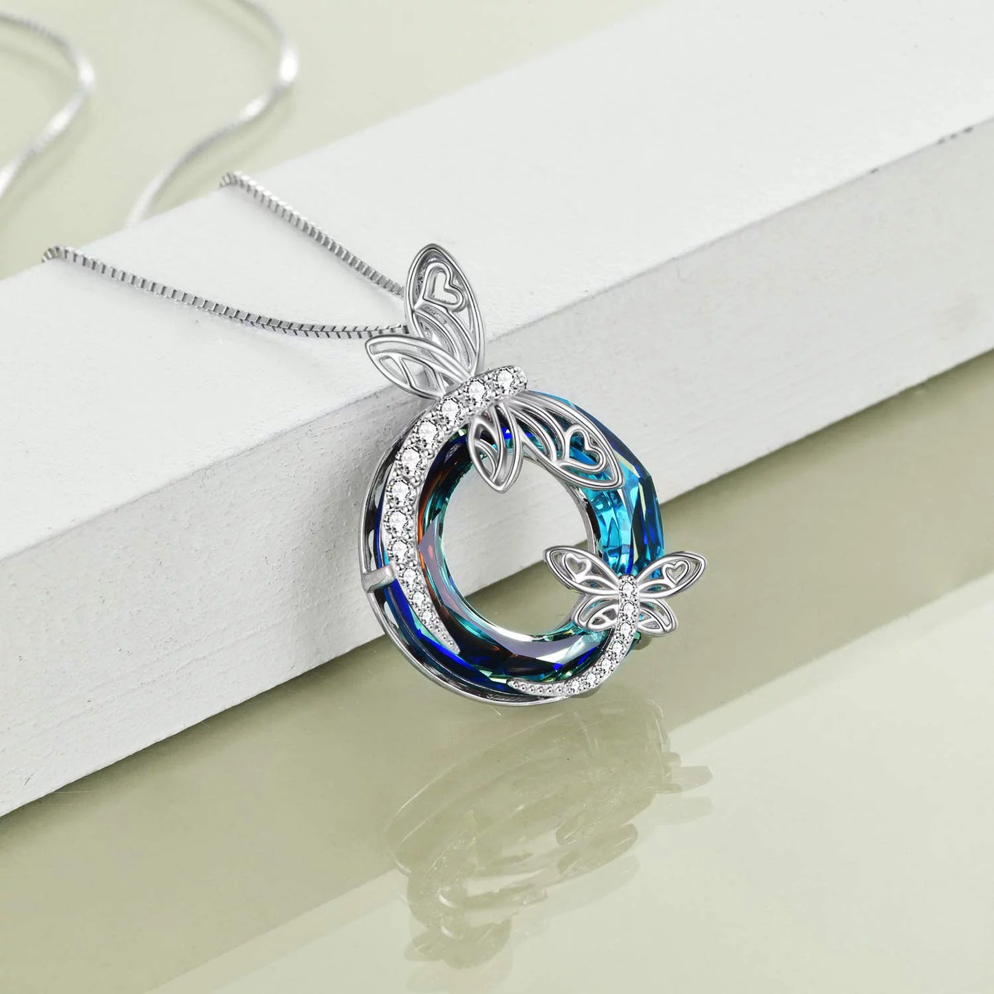 Sterling Silver Dragonfly Necklace Blue Crystal Birthday Anniversary Mothers Day Christmas Gifts for Women