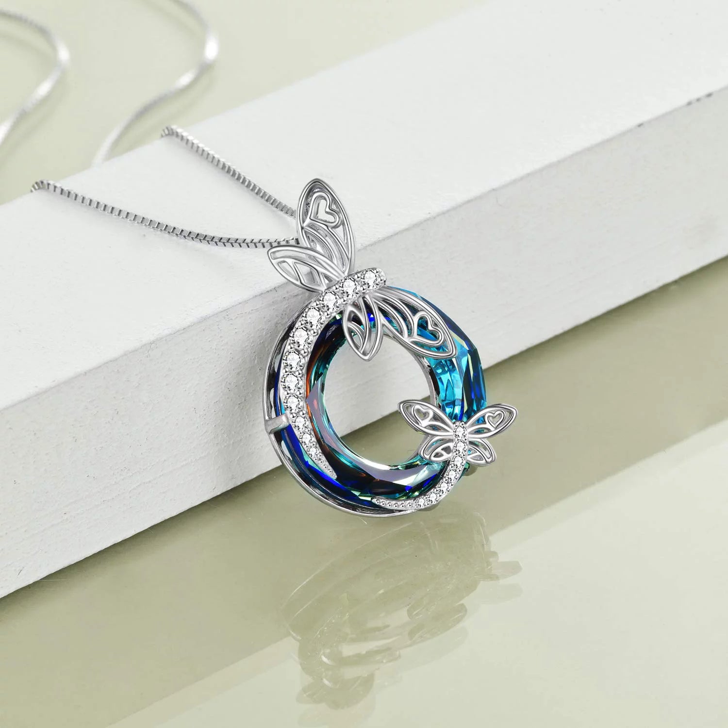 Sterling Silver Dragonfly Necklace Blue Crystal Birthday Anniversary Mothers Day Christmas Gifts for Women