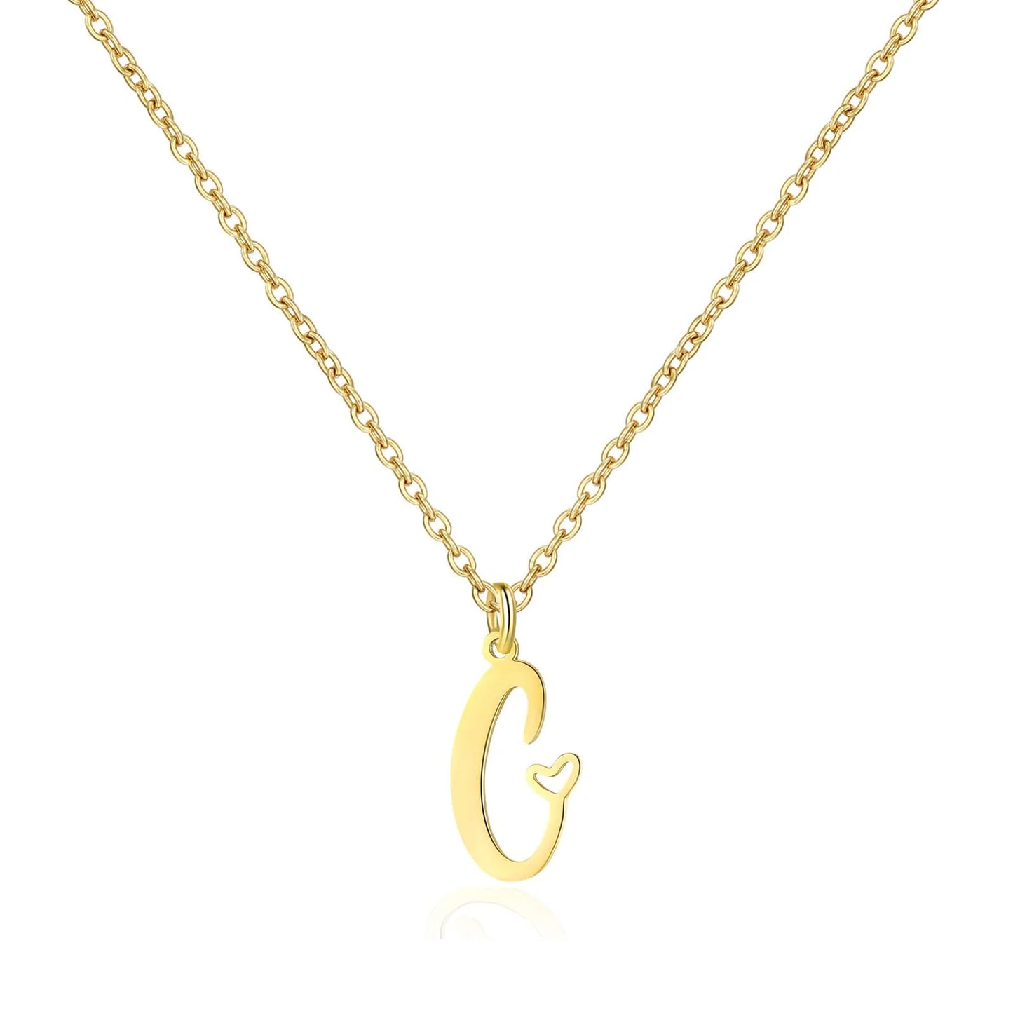 Heart Initial Necklace for Women — 18K Gold Plated, Personalized Letter + Heart Pendant