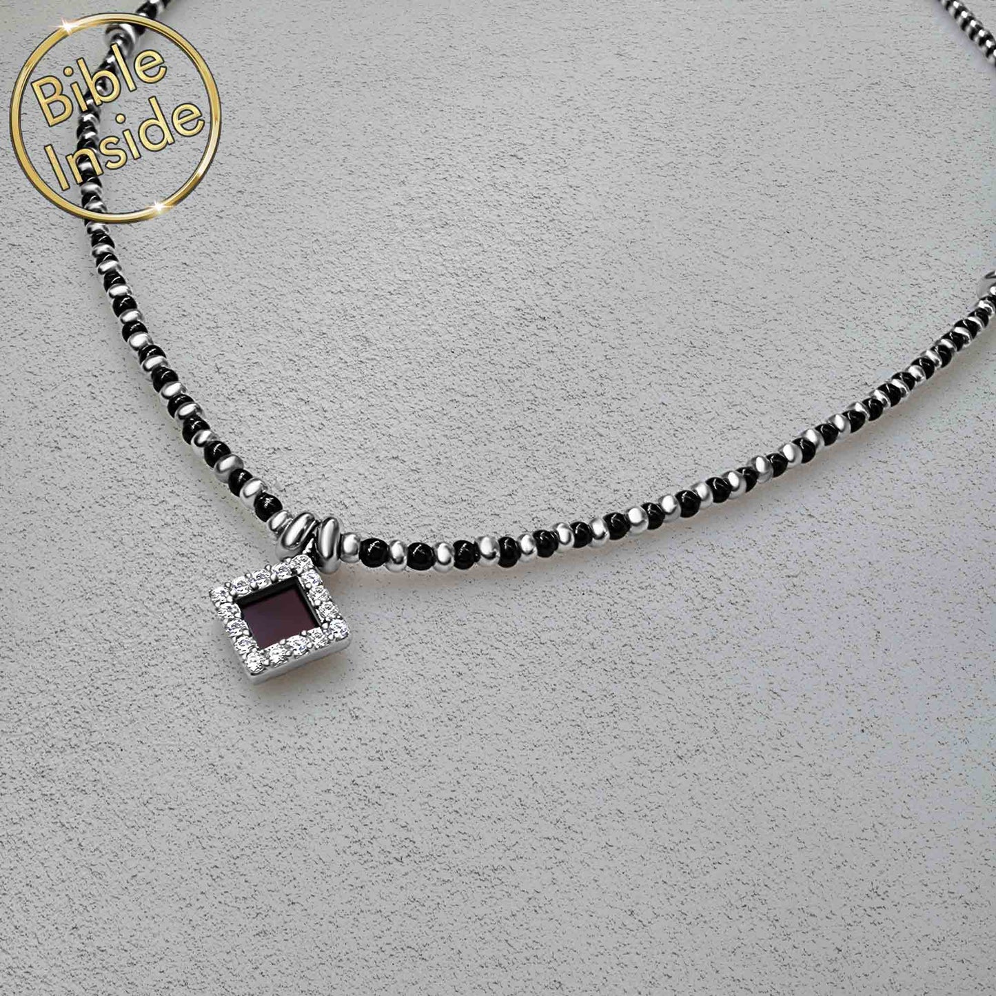 Faith-inspired hidden Bible charm necklace in silver and black – Christian jewelry for women
