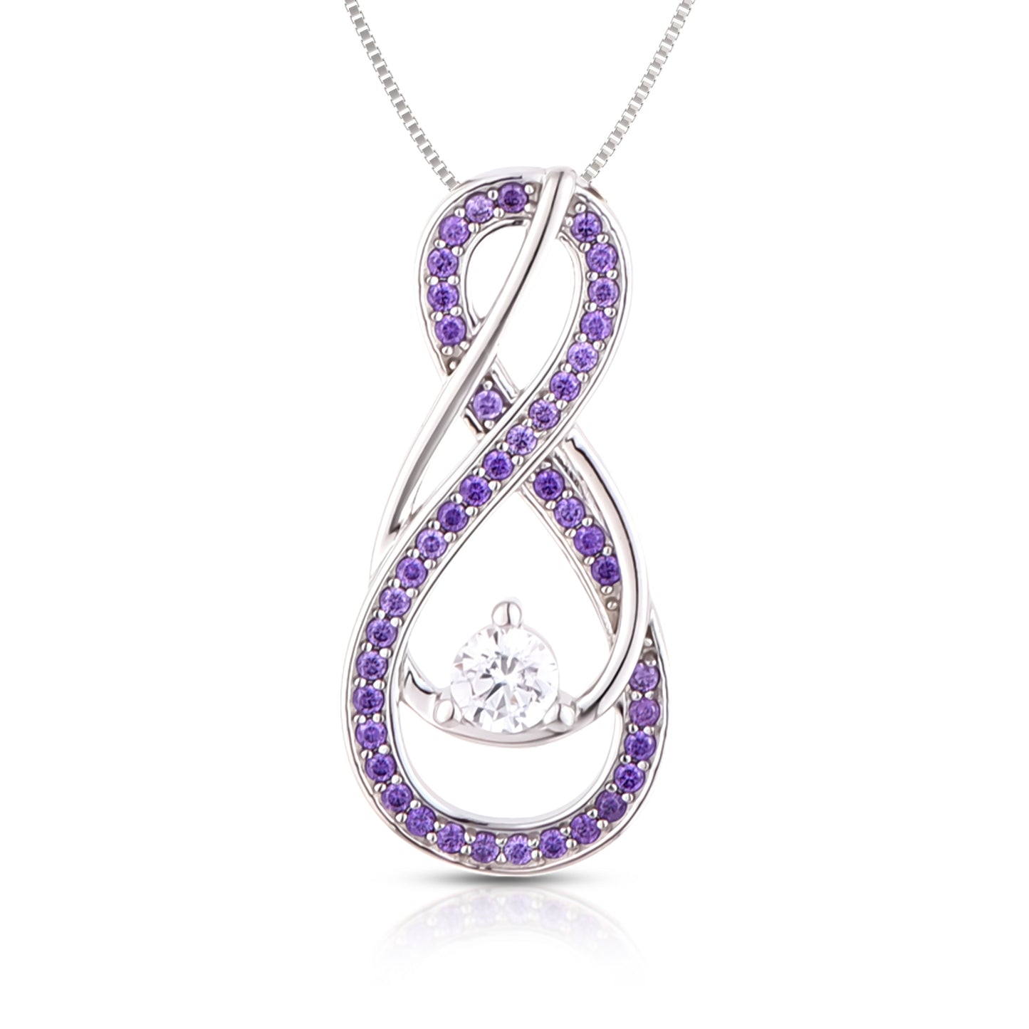 February Birthstone Necklace for Women — Amethyst Purple Infinity Pendant, 925 Sterling Silver