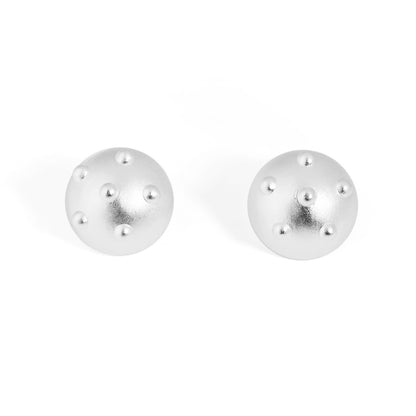 Chunky Jewelry Electroforming Lady's Modern Geometry Round Ball with Rivet S999 Sterling Silver Huge Stud Earrings