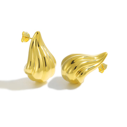 Exaggerated 999 Pure Silver Golden Irregular Hollow Conch Electroforming Chunky Lightweight Fashion Jewelry for Women Daily Wear Earrings