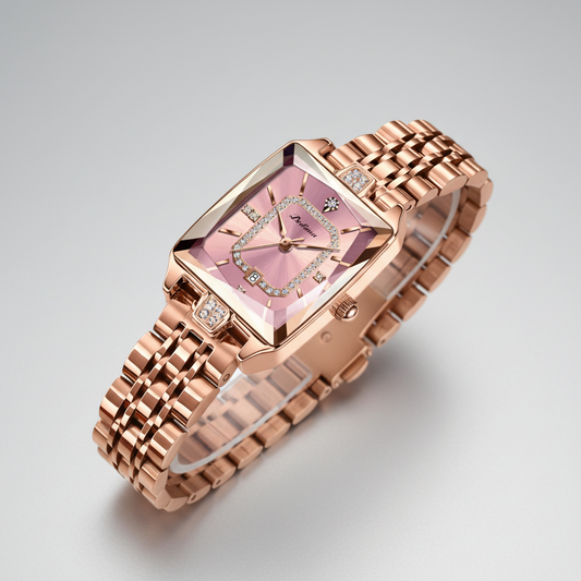 Women's Luxury Pink Gold Rectangle Watch Banner