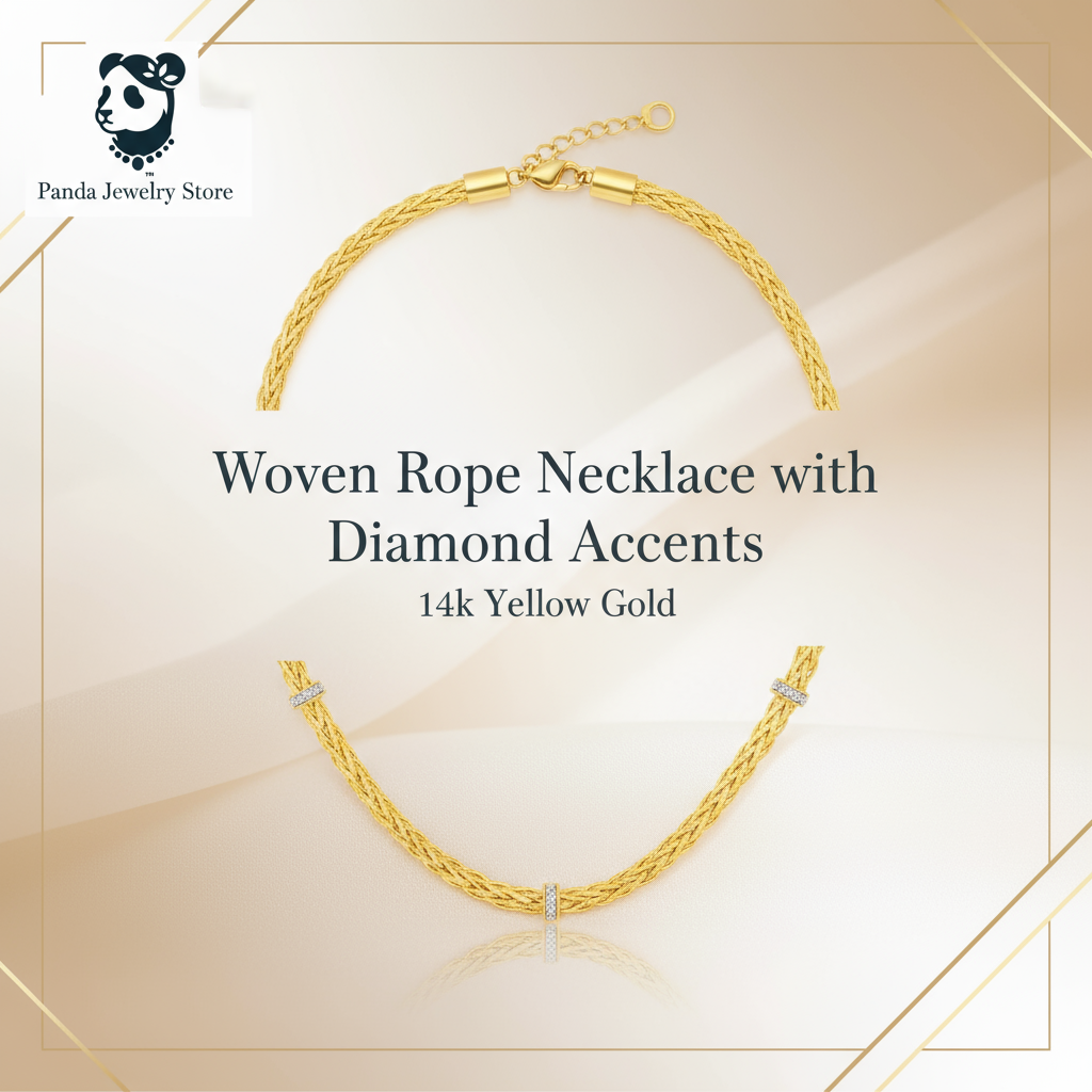 Woven Rope Necklace with Diamond Accents in 14k Yellow Gold