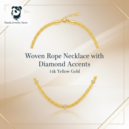 Woven Rope Necklace with Diamond Accents in 14k Yellow Gold